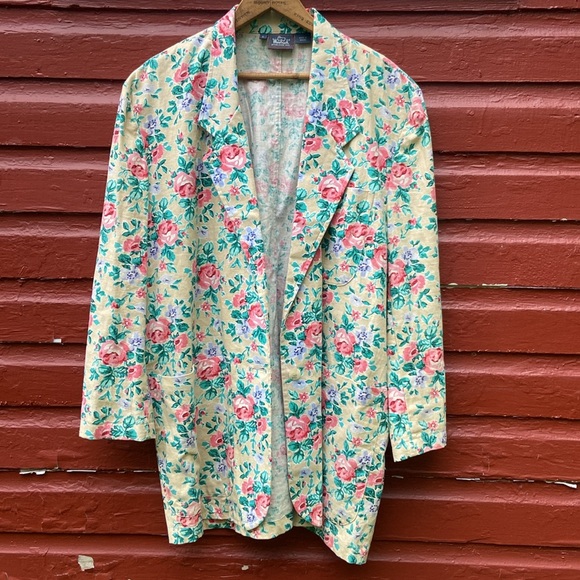 Vintage Woolrich Oversized Linen Cotton Blend Floral Blazer Women's Size L - Picture 11 of 11